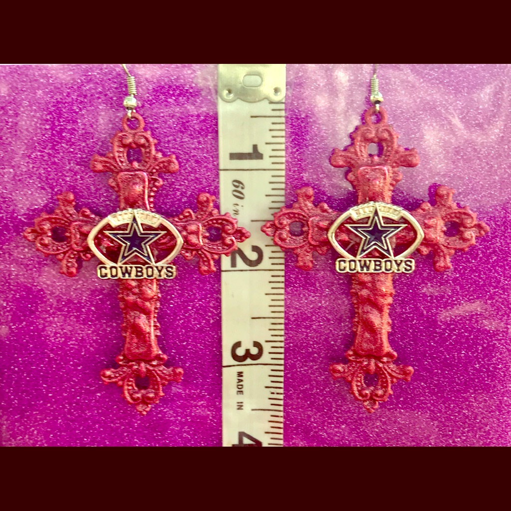 Mauve Flower Cross Football Dallas Cowboy Earrings